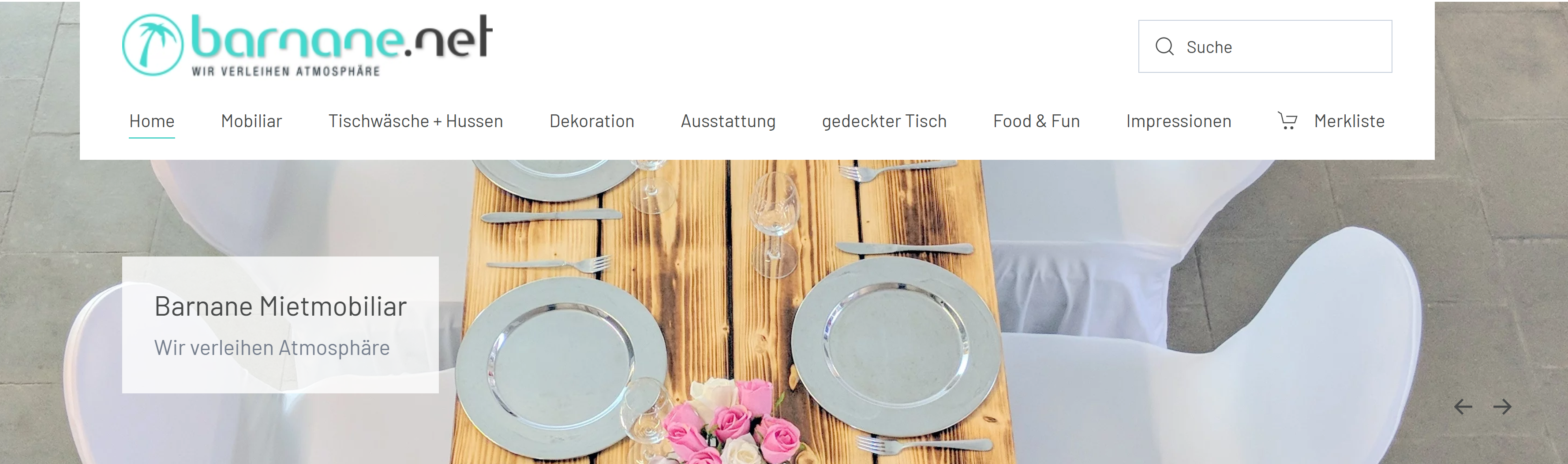Screenshot Barnane Mietmobiliar Website